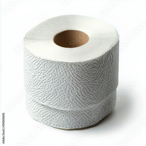 Roll of white toilet paper on a white background for everyday use and hygiene