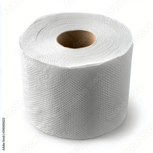 Roll of white toilet paper on a white background for everyday use and hygiene