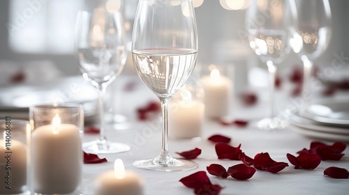 Elegant celebration with sparkling drinks and candles at a romantic table set...