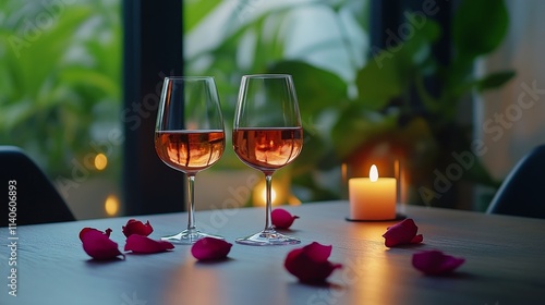Elegant celebration with sparkling drinks and candles at a romantic table set...