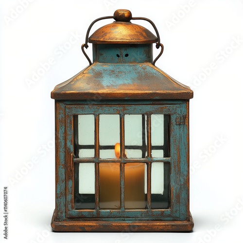 Vintage lantern with a lit candle inside, displaying rustic charm and warm light