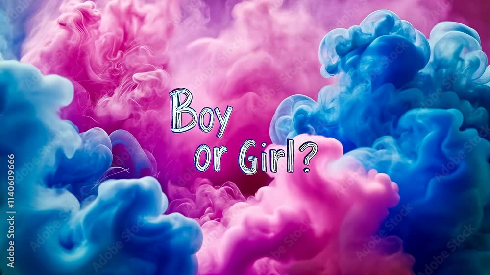 custom made wallpaper toronto digitalVibrant pink and blue smoke surrounds the question "Boy or Girl?" presenting a mysterious yet festive mood, depicting a gender reveal event.