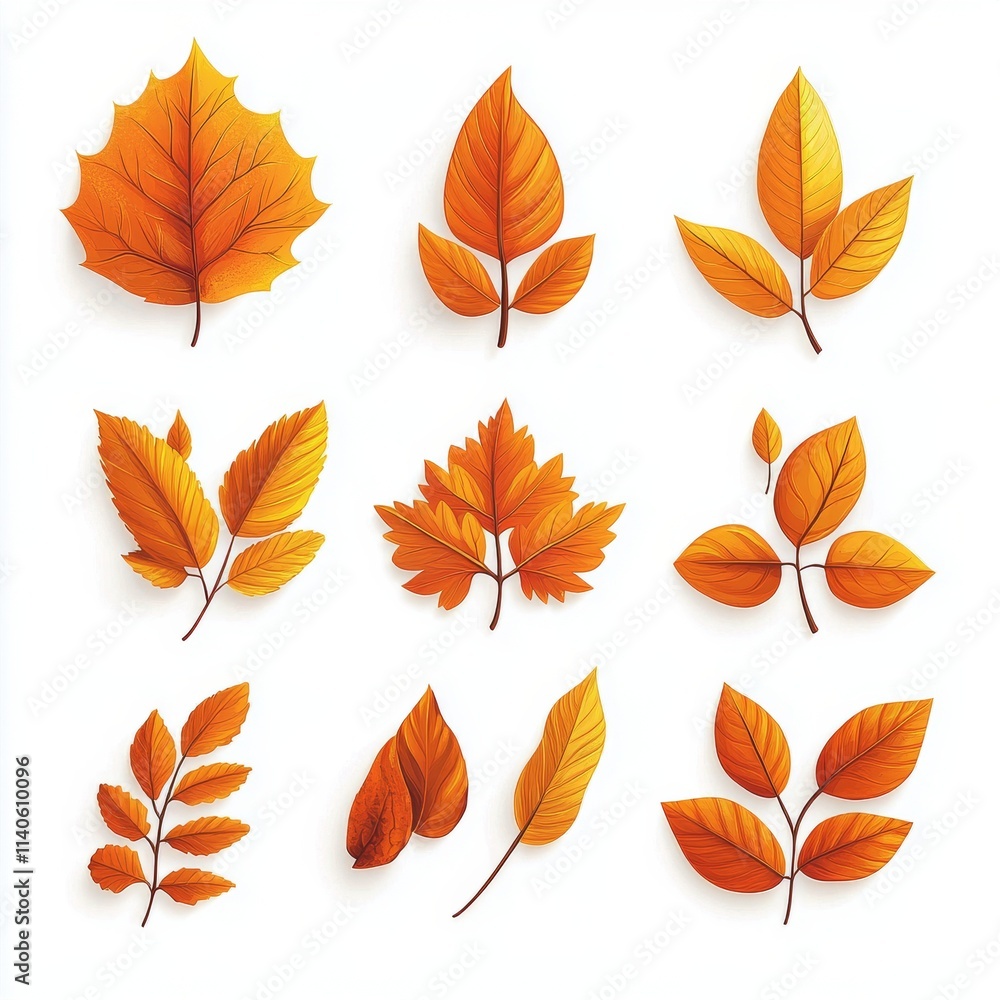 Fototapeta premium Colorful autumn leaves arranged in a grid showcasing various shapes and textures