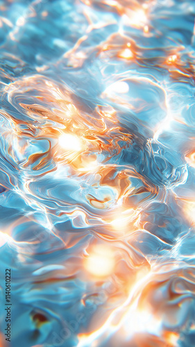 Glowing water surface with vibrant reflections and ripples