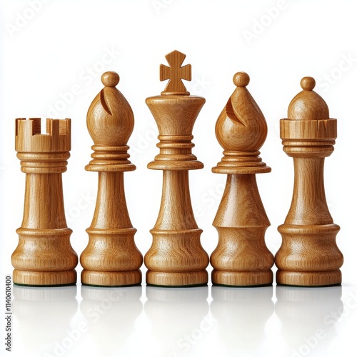 Chess pieces arranged in a strategic formation on a plain background in soft ...