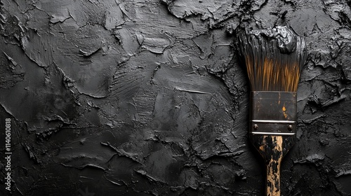 A paintbrush covered in black paint. photo