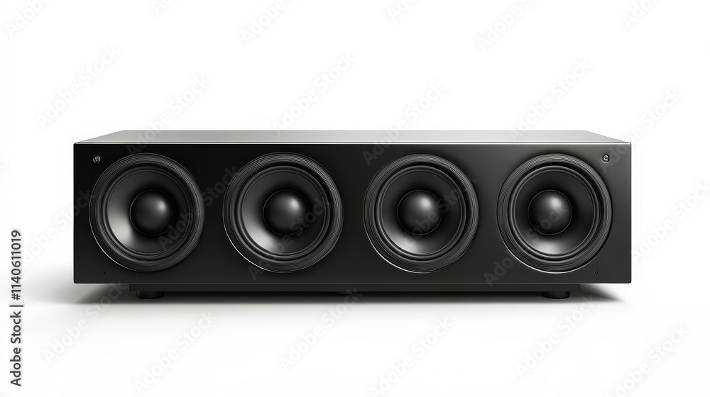 Fototapeta premium Sleek black multi-driver speaker against white background for modern audio enthusiasts