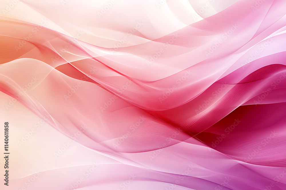 Fototapeta premium Abstract background flowing waves in soft shades of pink and white. The gentle gradients and subtle textures create a sense of serene movement, perfect for backgrounds or aesthetic compositions.
