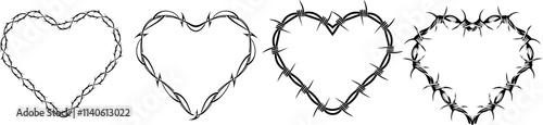 Thorns Stylized Heart Symbol Variations in Black and White