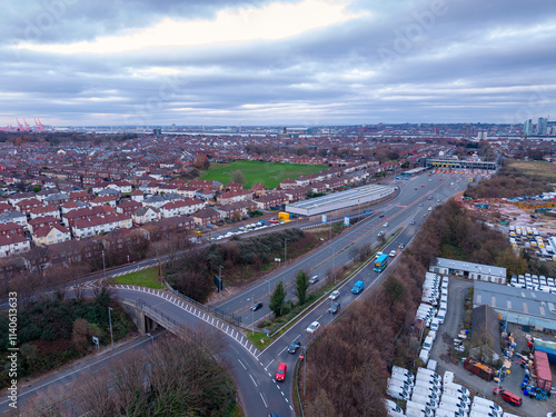 Wirral Kingsway Mersey tunnel with Wallasey village, Merseyside, England photo