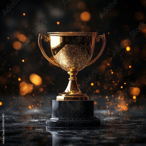 Golden trophy on a plain background representing achievement or victory in an...