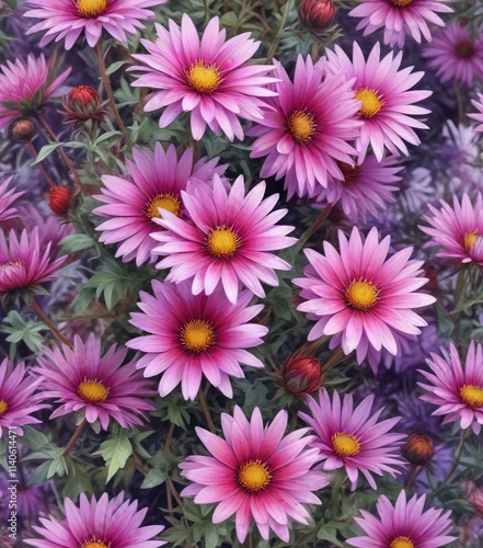 watercolor painting of autumn aster flowers in shades of purple pink and red, autumn aster, floral