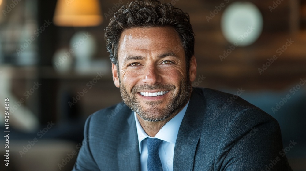 A Professional Headshot of a Middle-Aged Man in a Suit Smiling at the Camera. A Professional Headshot of a Middle-Aged Man in a Suit Smiling at the Camera.