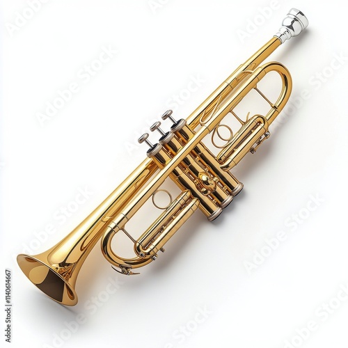 Golden trumpet resting on a white background showcasing musical elegance and ...