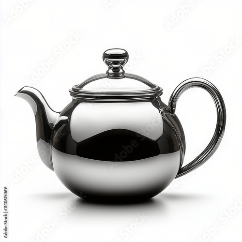 Elegant silver teapot with a classic design on a white background
