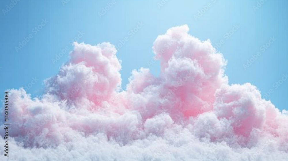 Fototapeta premium Pink fluffy clouds floating in a serene blue sky