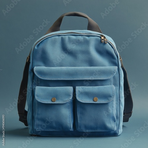 Stylish blue backpack with multiple pockets for daily use and travel