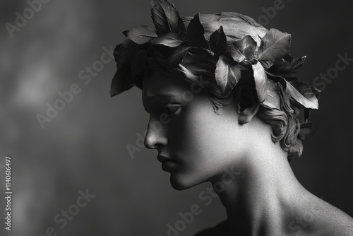 classical sculpture of a person with a laurel wreath photo