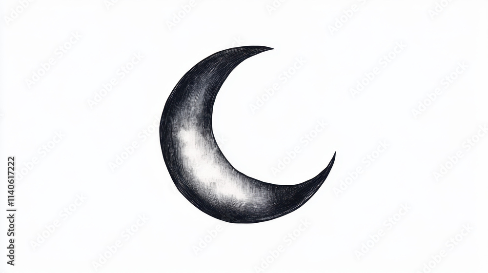 A minimalist depiction of a crescent moon, showcasing a blend of dark and light shades against a white background. A minimalist depiction of a crescent moon, showcasing a blend of dark and light shades against a white background.