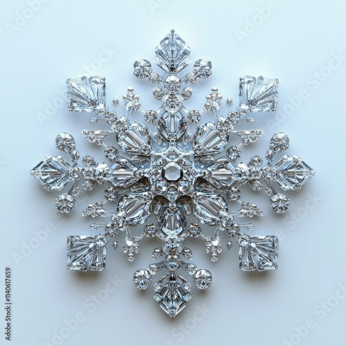 Intricate snowflake with detailed crystalline structure captured in close up ...