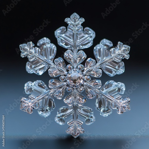 Intricate snowflake with detailed crystalline structure captured in close up ...