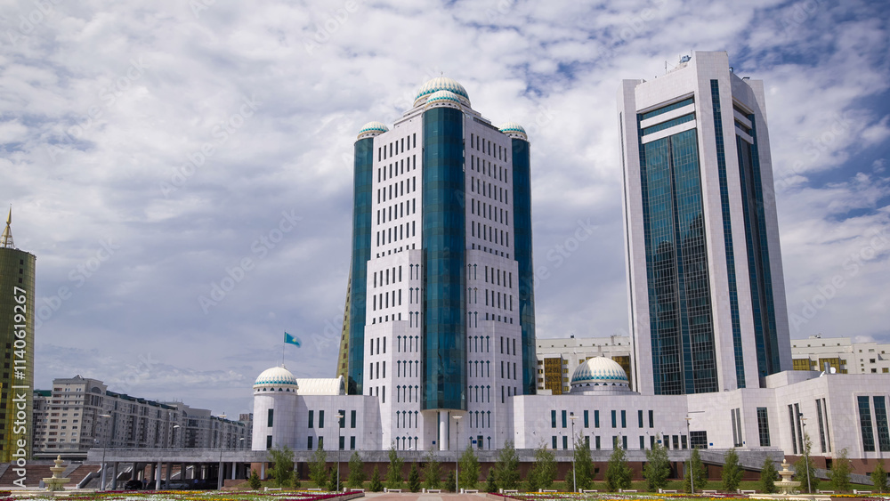 The building of the Senate of the government of the Republic of Kazakhstan timelapse hyperlapse in Astana The building of the Senate of the government of the Republic of Kazakhstan timelapse hyperlapse in Astana