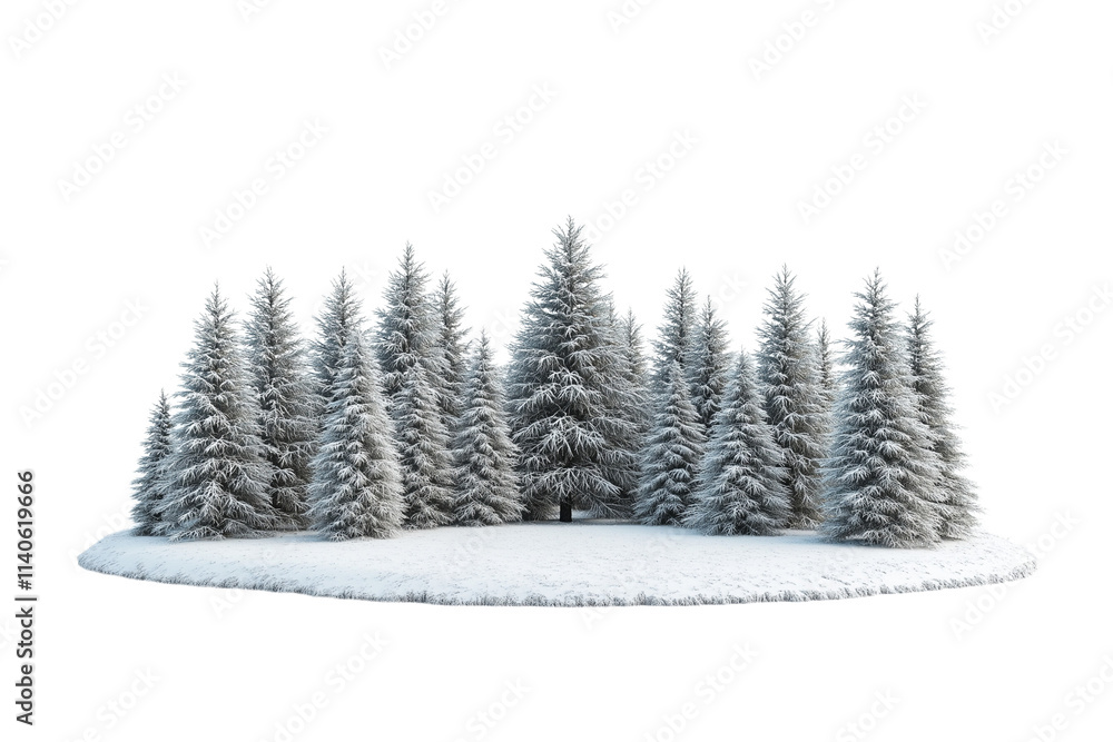 Obraz premium a snow-covered fir trees in a winter forest isolated on a transparent background