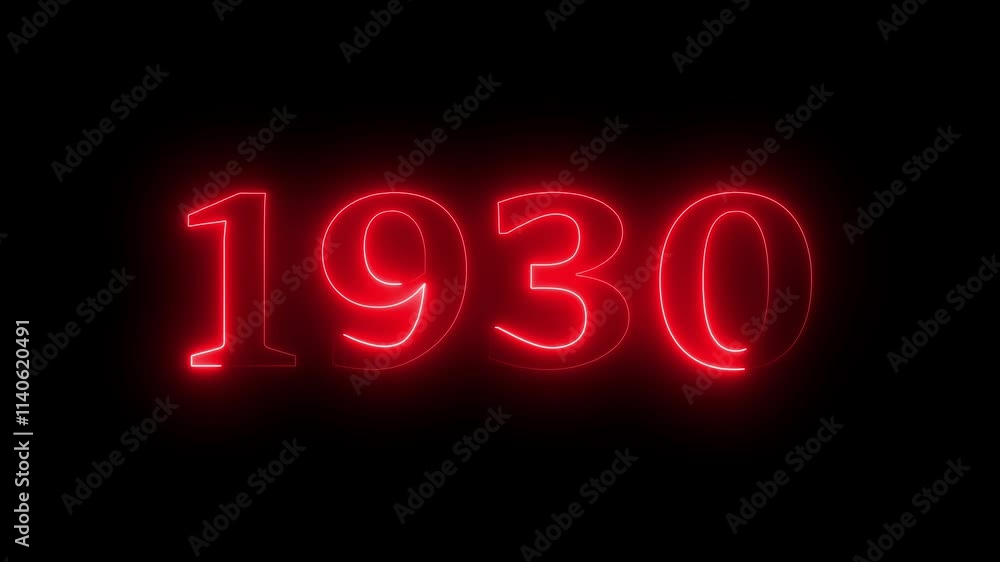 1930 neon line text. Abstract 1930 neon text animation, Glowing neon number text background 4k video. 1930 neon line text. Abstract 1930 neon text animation, Glowing neon number text background 4k video.