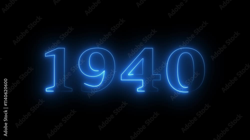 1940 neon line text. Abstract 1940 neon text animation, Glowing neon number text background 4k video. 1940 neon line text. Abstract 1940 neon text animation, Glowing neon number text background 4k video.
