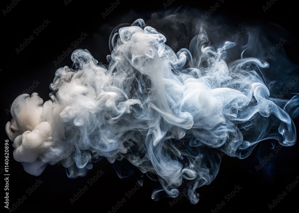 Obraz premium Panoramic White Smoke Photography on Black Background - Abstract Smoke Images
