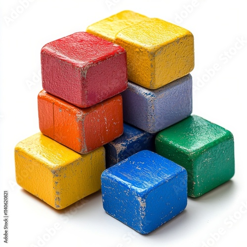 Colorful wooden blocks stacked in a playful arrangement for creative activities