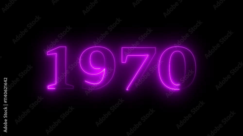 1970 neon line text. Abstract 1970 neon text animation, Glowing neon number text background 4k video. 1970 neon line text. Abstract 1970 neon text animation, Glowing neon number text background 4k video.