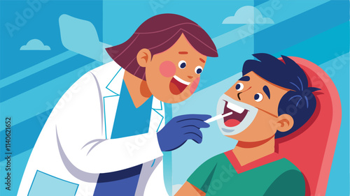 Child receiving dental checkup from a friendly dentist in a bright and cheerful clinic setting during a routine appointment