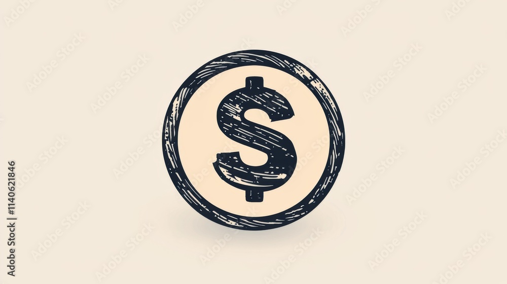 Simple black dollar sign symbol on a beige background Simple black dollar sign symbol on a beige background