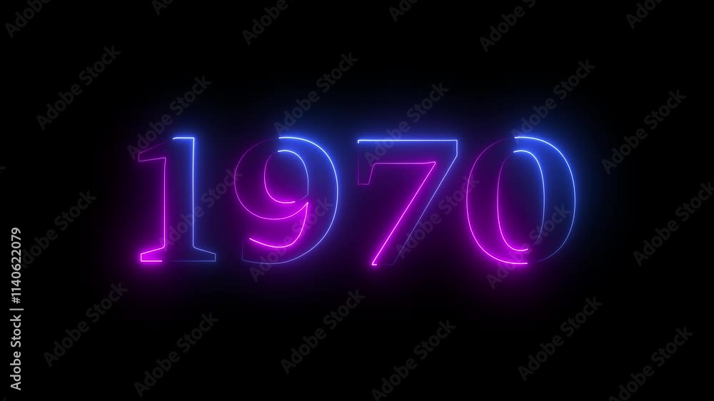 1970 neon line text. Abstract 1970 neon text animation, Glowing neon number text background 4k video. 1970 neon line text. Abstract 1970 neon text animation, Glowing neon number text background 4k video.