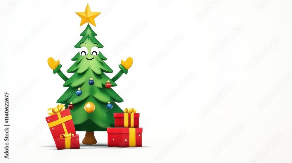 Fototapeta premium Cheerful Cartoon Christmas Tree with Presents