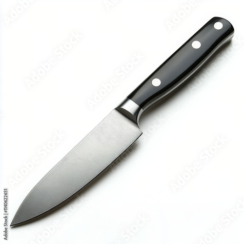 High quality kitchen knife with black handle and shiny blade ideal for cookin...