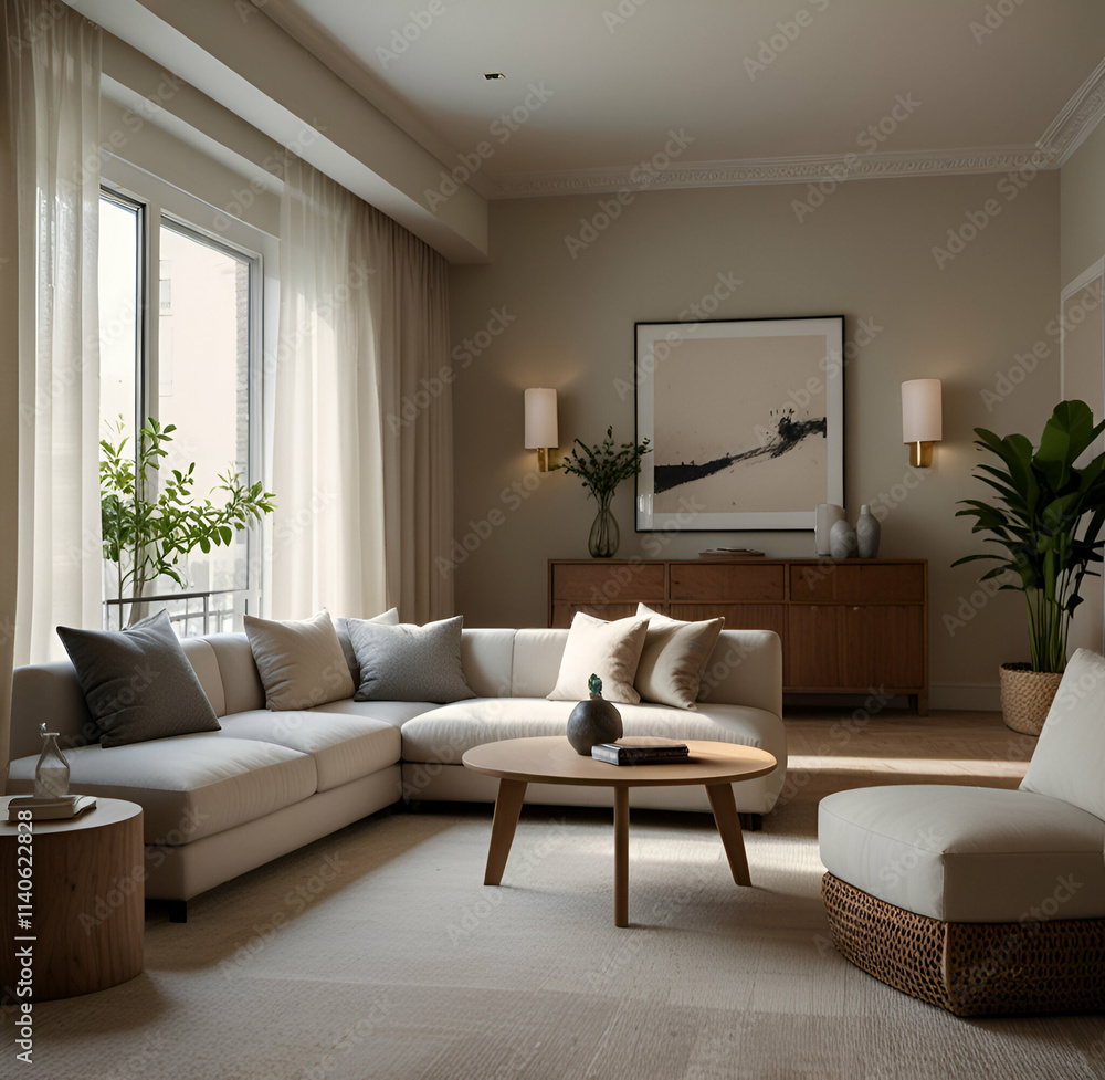 Fototapeta premium modern living room with sofa AI generative