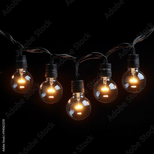 Warm glow of outdoor string lights illuminating a dark setting for evening ga...