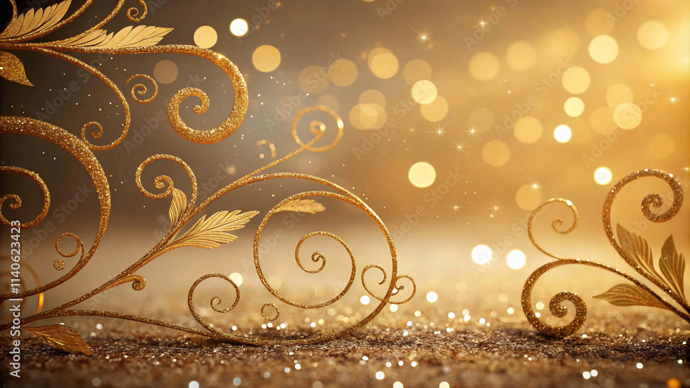 A glamorous and festive image, featuring a golden floral design against a bokeh background A glamorous and festive image, featuring a golden floral design against a bokeh background