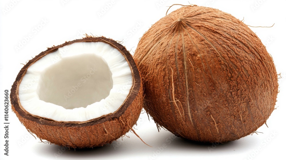 Fresh Coconut Half and Whole with Natural Texture Fresh Coconut Half and Whole with Natural Texture