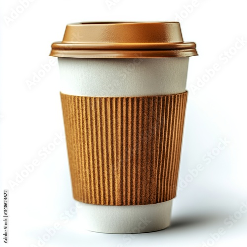 Hot coffee in a takeout cup placed on a minimalistic background