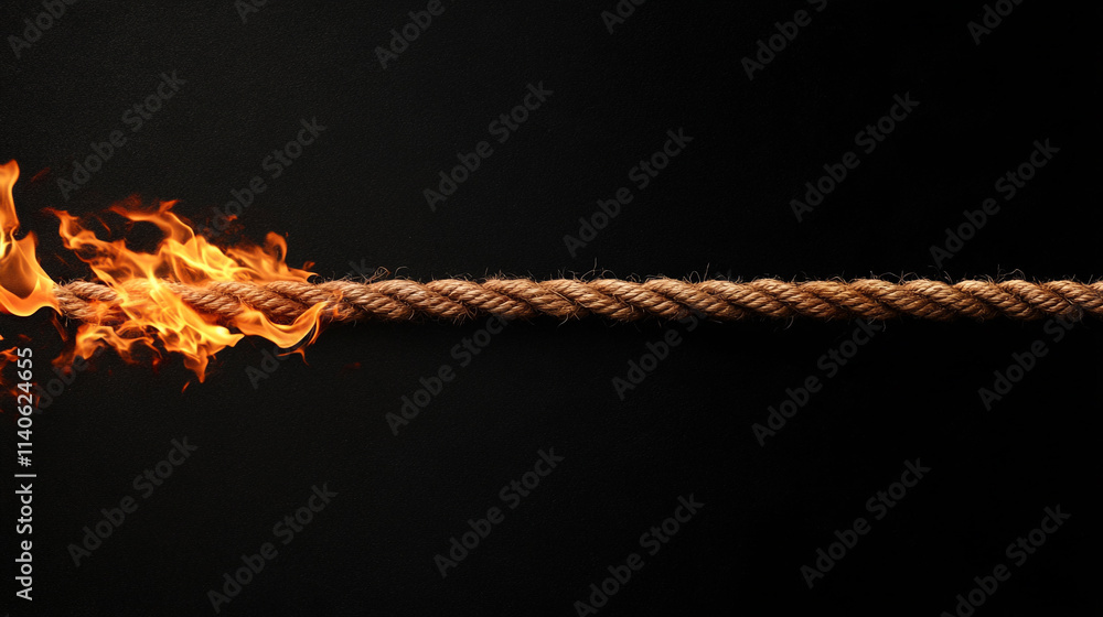 Burning rope against a dark background, symbolizing tension. Burning rope against a dark background, symbolizing tension.