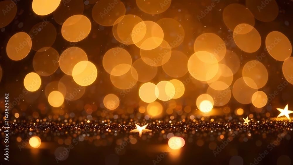 Glittering background in gold with bokeh light and shining stars for Christmas New Year Glittering background in gold with bokeh light and shining stars for Christmas New Year