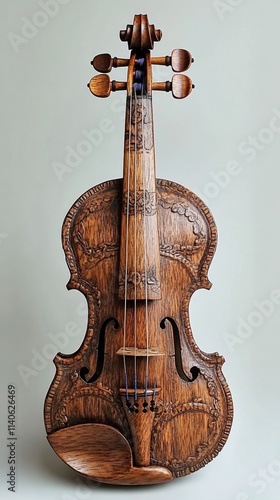 Beautifully crafted wooden violin showcasing intricate design and artistry in...