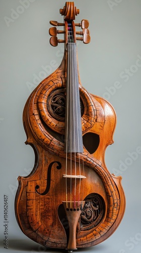 Beautifully crafted wooden violin showcasing intricate design and artistry in...