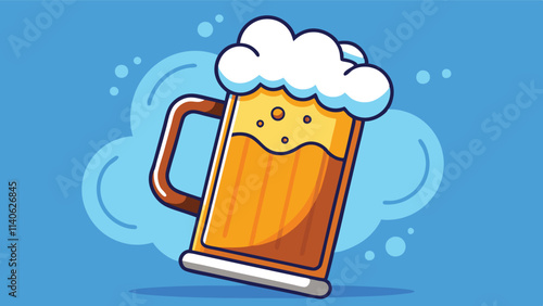 Creative vector illustration of a frothy beer mug against a vibrant blue background showcasing refreshing drink concept