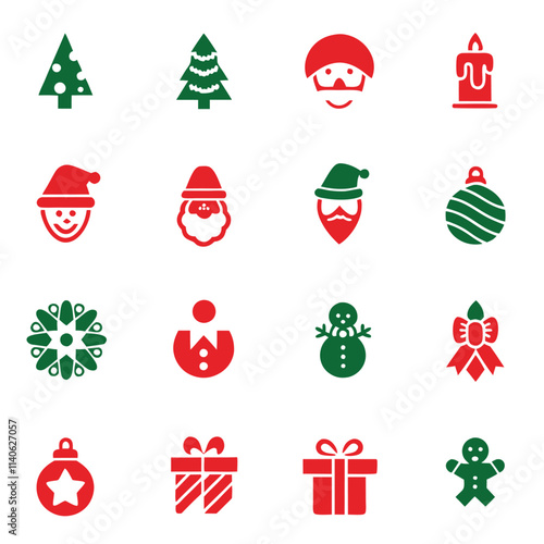 Festive Christmas Icons - Red and Green Holiday Elements