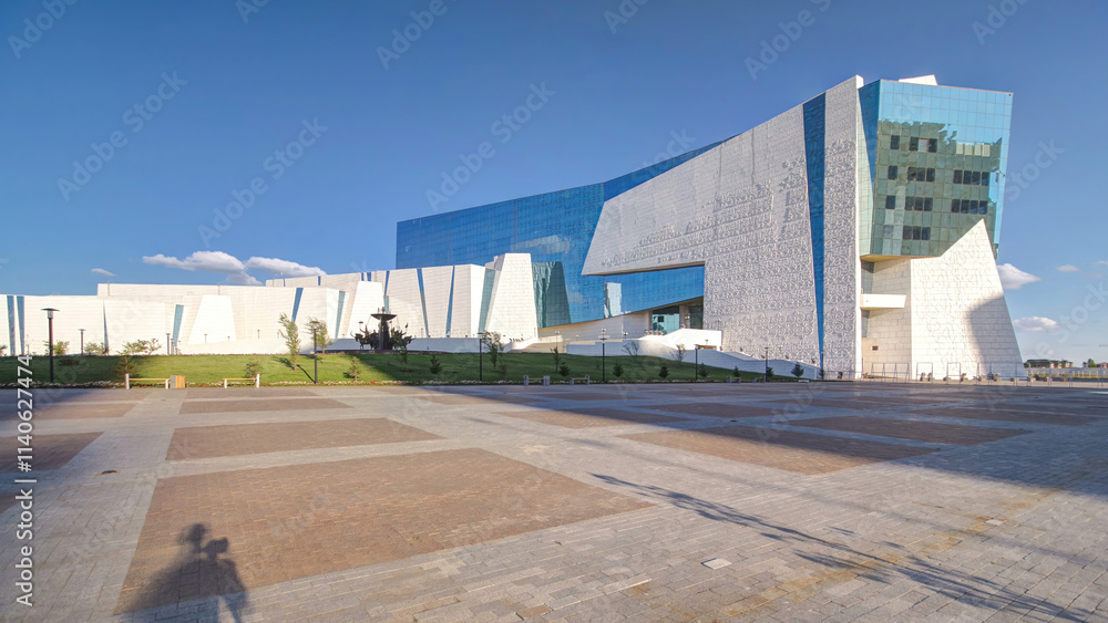 National Museum of Republic of Kazakhstan and the fountain Sak warriors timelapse hyperlapse in Astana National Museum of Republic of Kazakhstan and the fountain Sak warriors timelapse hyperlapse in Astana