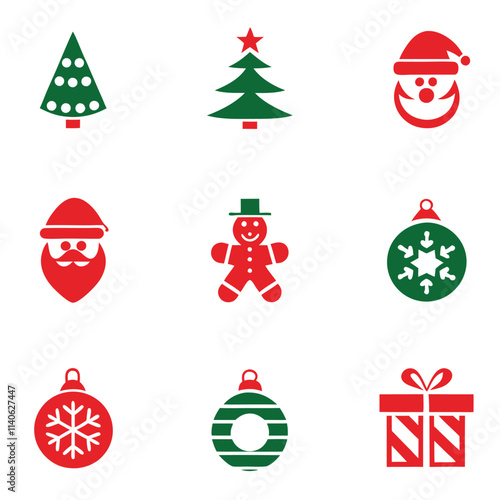 Festive Christmas Icons - Red and Green Holiday Elements